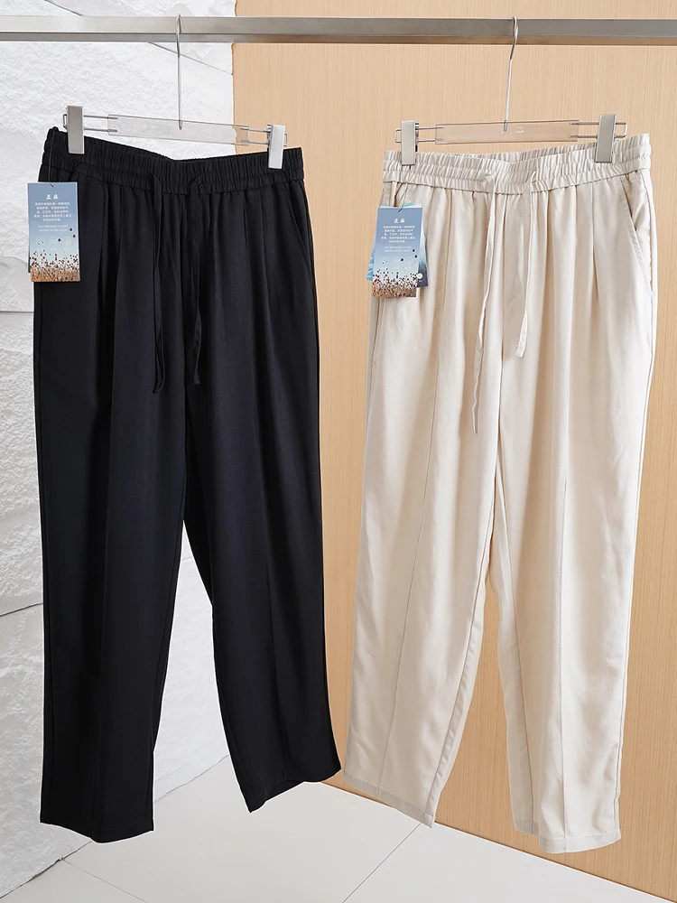 Cool Lyrca Casual Pants for Men Spring Summer Thin Breathable Loose Elastic Waist Sports Trousers Straight Leg Fashion Urban ...