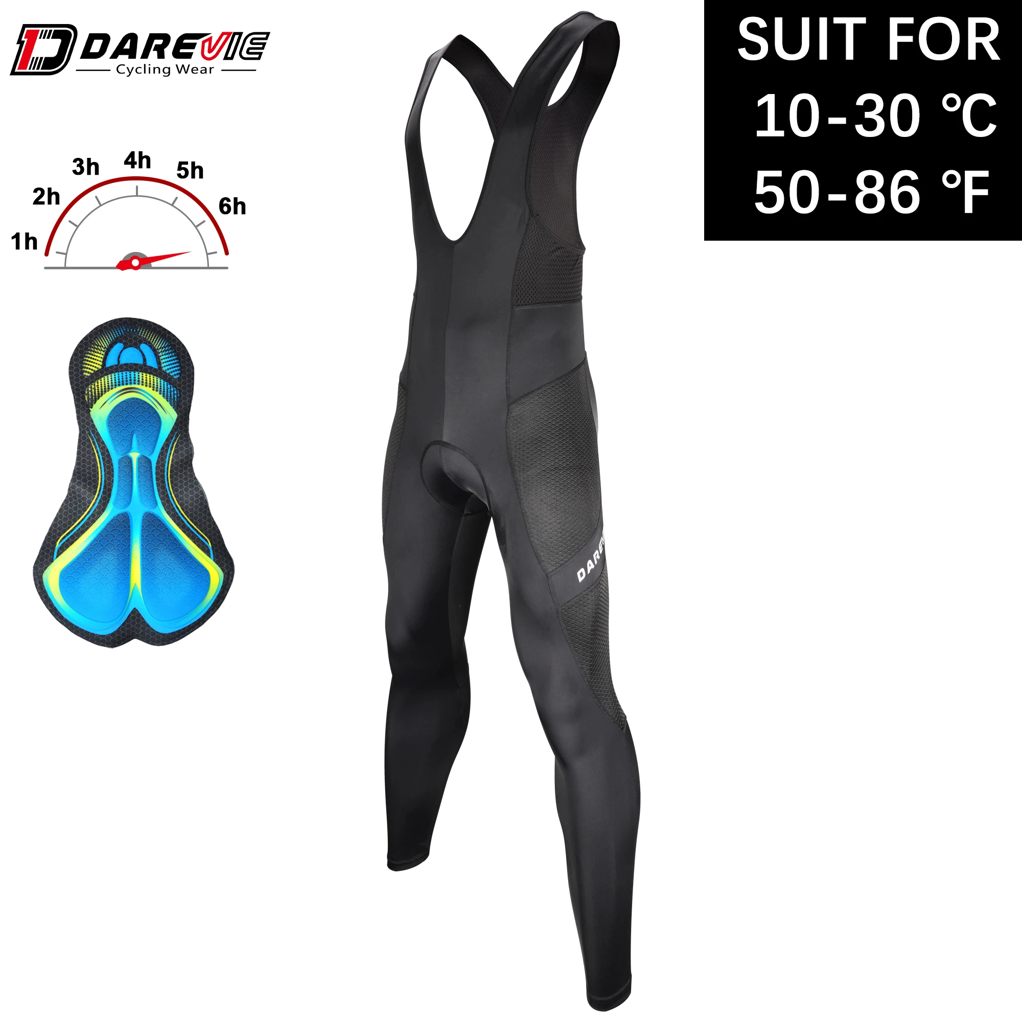 DAREVIE Radfahren Bib Hosen Sommer Männer Gel Pad Radfahren Lange Bib Hosen Atmungsaktive herren Radfahren Hosen Engen 6 Stunde fahrt Hosen