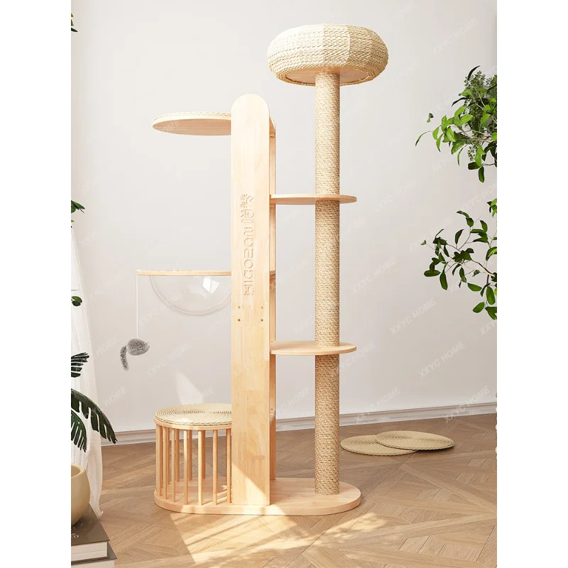 

Solid Wood Cat Climbing Frame Cat Nest Cat Tree Integrated Rubber Grinding Claw Column Jumping Platform Space Capsule Supplies