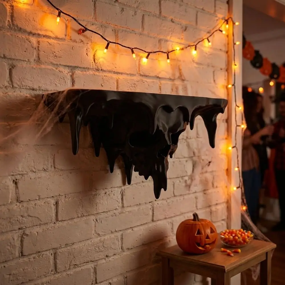3D Printed Skull Drip Floating Shelf Plastic Dark Gothic Icicle Skull Melting Wall Shelf Irregular Drip Shaped Stable