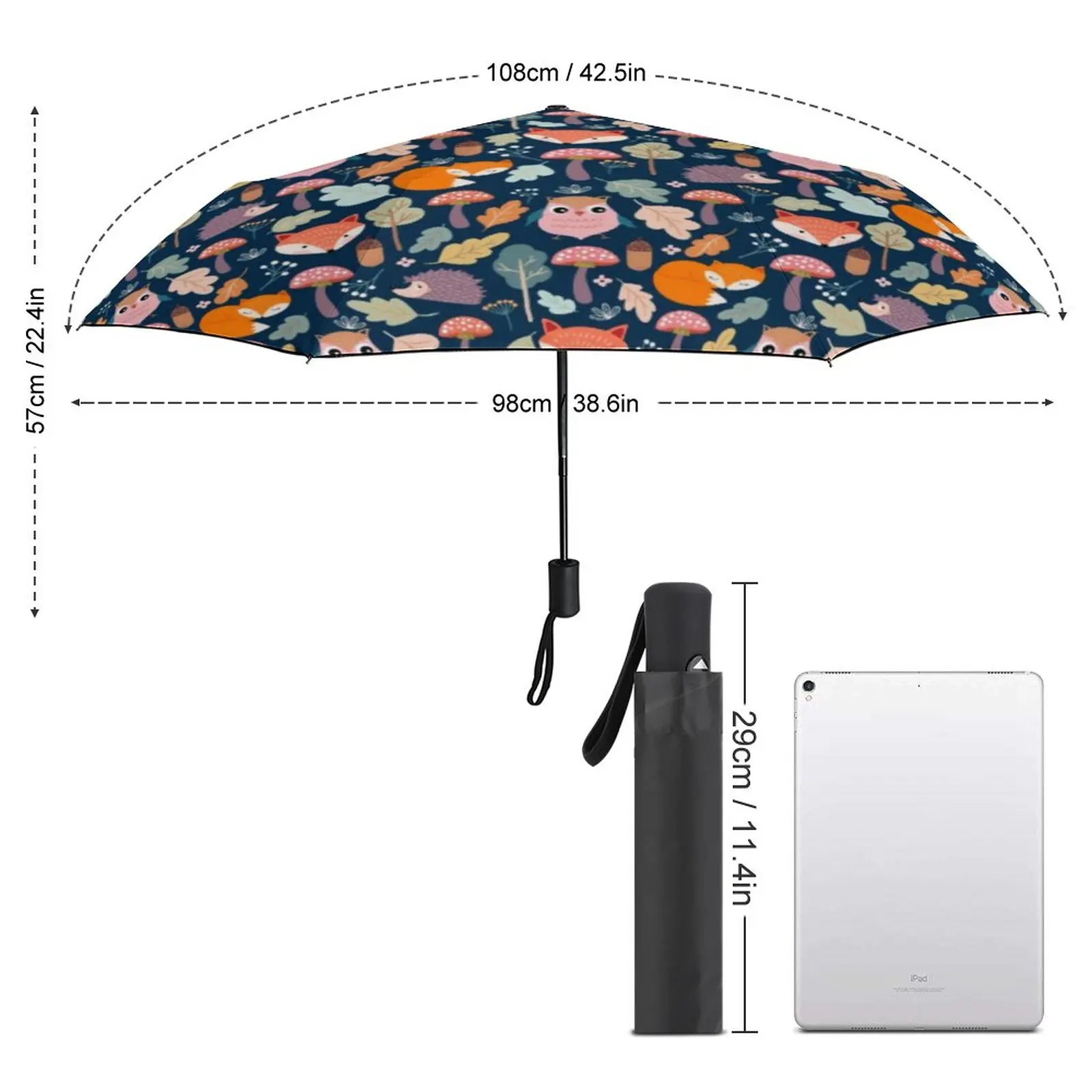 Cute Fox Print Umbrella Wild Animal Mush Floral Cheap Compact Umbrella Design Golf Windproof Automatic Umbrella