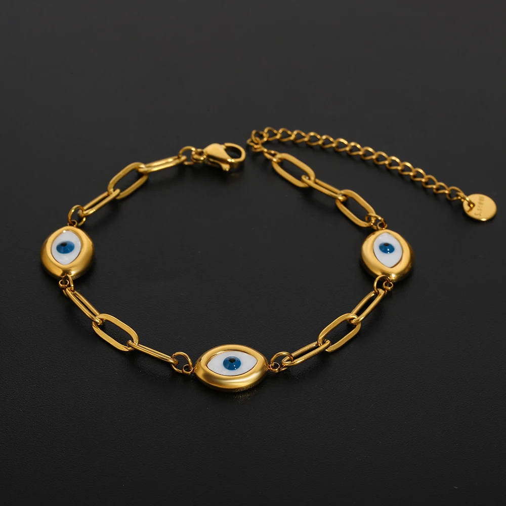 Greatera Three Devil\'s Eyes Bracelet For Women Men Simple Gold Color Plating Geometry Creative Stainless Steel Charm Necklace