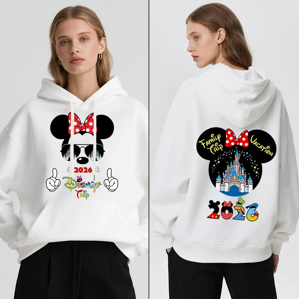 

Теплый зимний пуловер с флисовой подкладкой для взрослых женщин с принтом Disney 2026 Family Vacation, удобная верхняя одежда для осени, повседневный комфорт