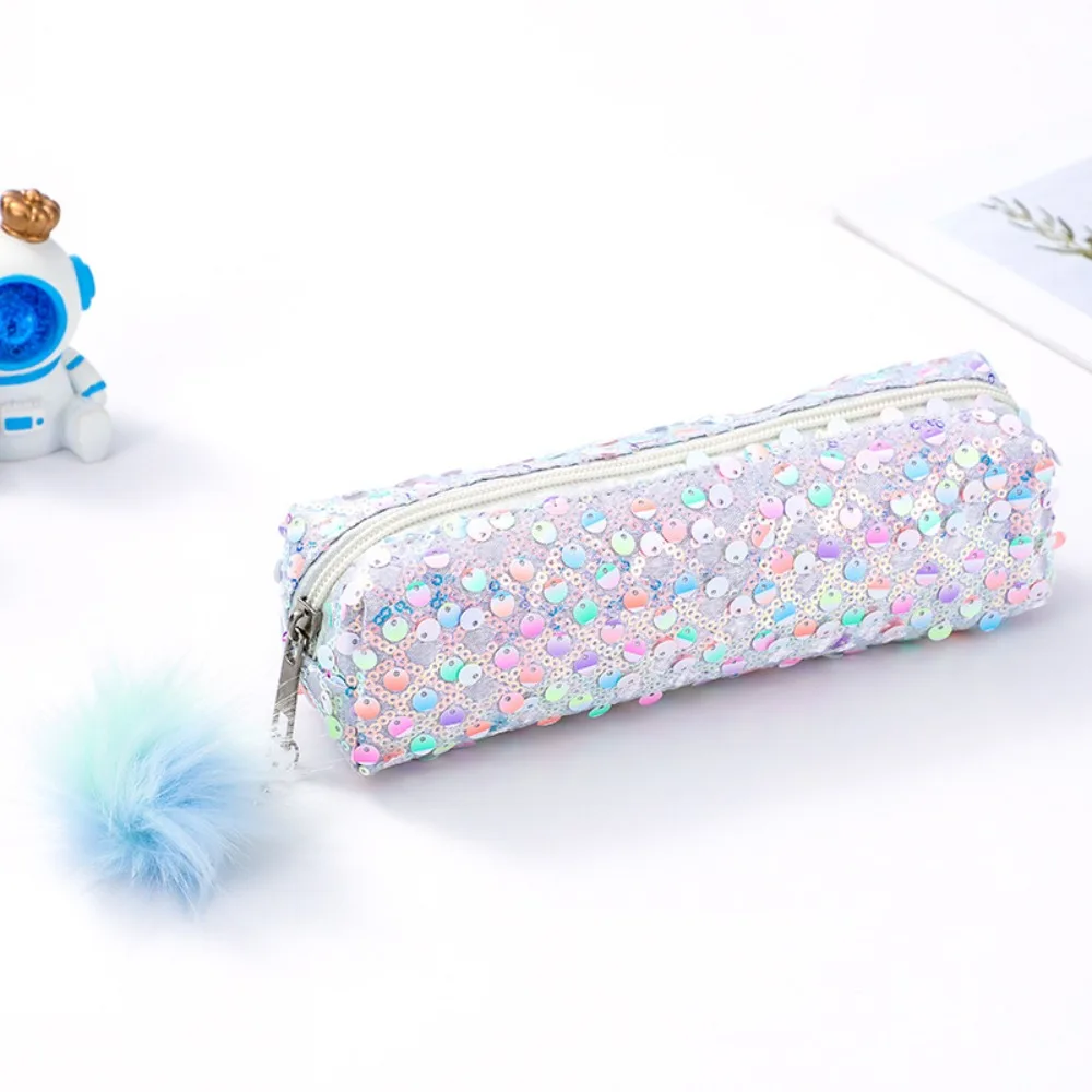 Sequined Sequin Pencil Case Rainbow Colors Portable Shiny Pouch Bag Zipper Closure Durable Sparkle Makeup Bag Desk Organization
