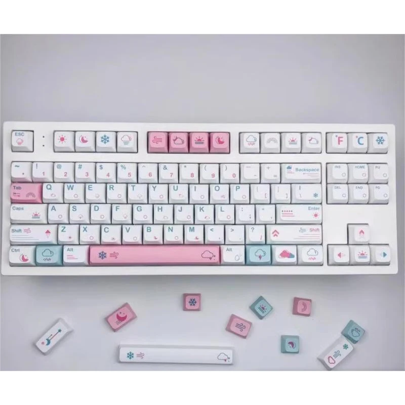 135 Keycaps PBT Dye-Sublimation XDA Profile For Programmer Mechanical Keyboard Custom Made With Cute White Weather Theme