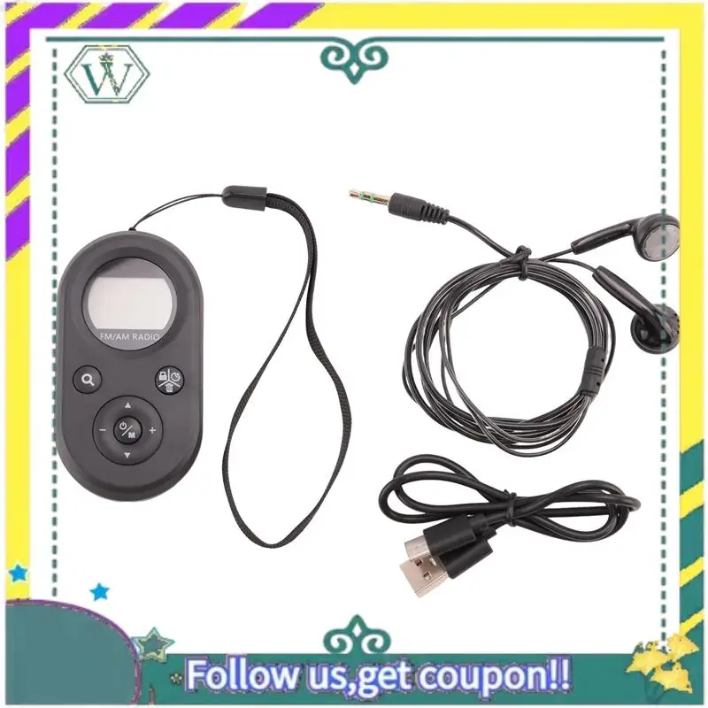 NEW Mini FM/AM Radio Portable Pocket 76-108MHZ Rechargeable Radio Receiver With LCD Display Backlight Lanyard Design