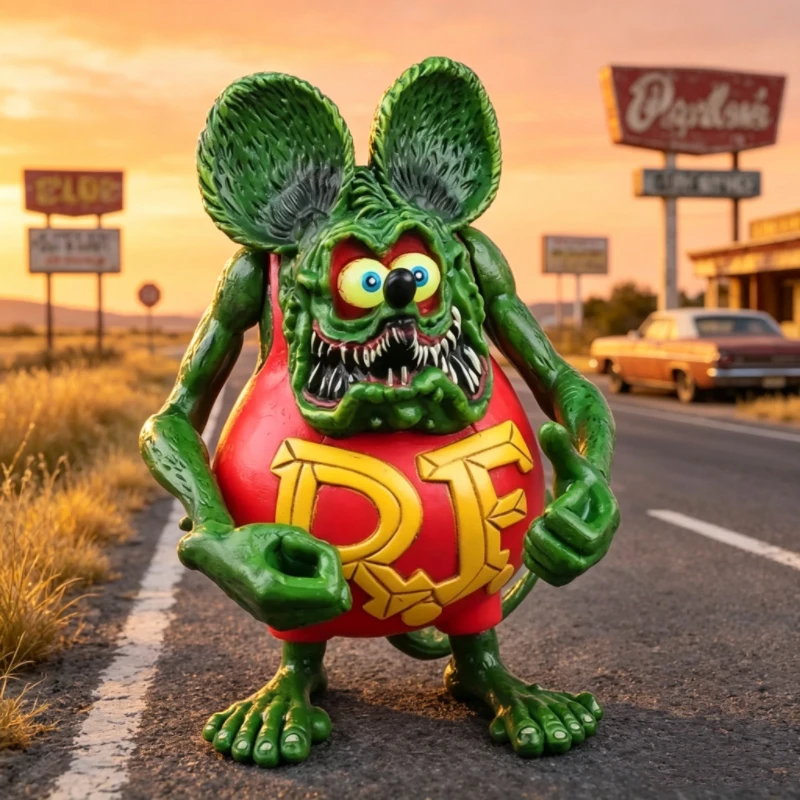 Vintage Collectible Dolls - Green Rat Fink PVC Action Figure,