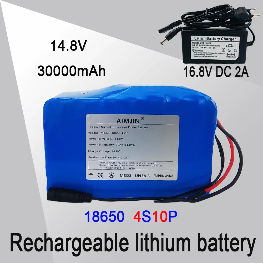 18650 4S10P 14.8V 30Ah 444Wh Lithium-ion Power Battery withBMS for Inverter Smart Robot High-power Equipment Etc+16.8V charger