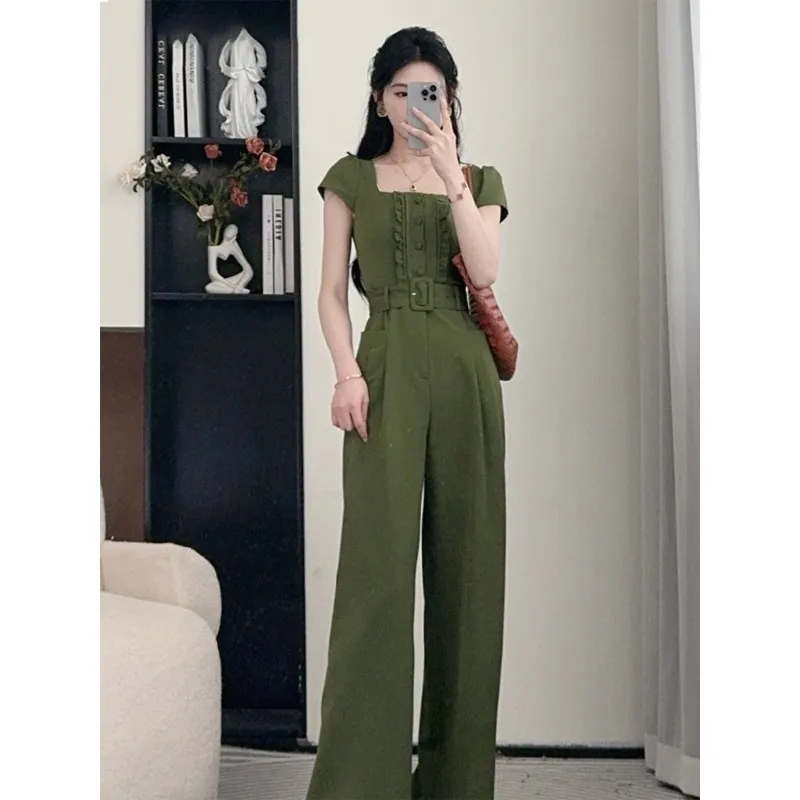 سروال أرجواني قطعة واحدة للنساء لصيف 2025 سروال تنحيف الخصر عالي الجودة مربع Ne Faionable