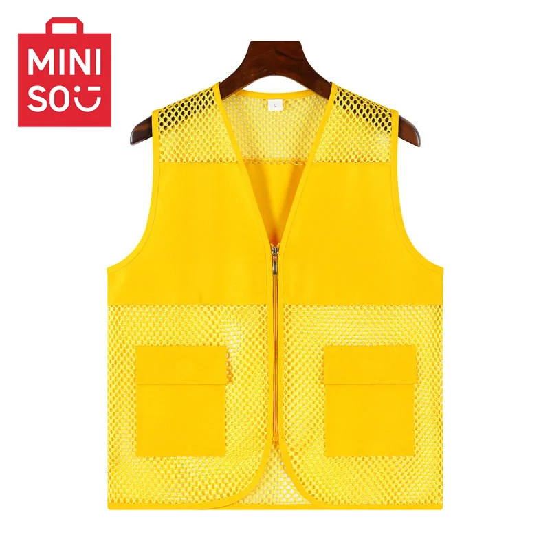 MINISO breathable, sweat wicking, and durable jacket with no bag, one side zipper, fishing vest, fishing net, double pockets, ou