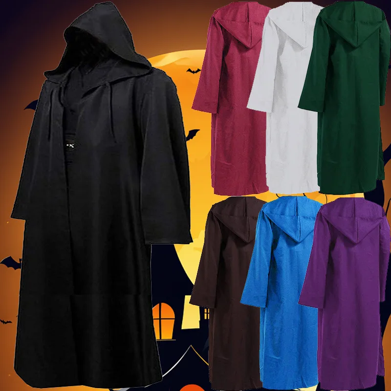 

Medieval Men Tunic Hooded Robe Cloak Knight Cosplay Costume Wizard Vampire Robe Cloak Cape Monk Fancy Halloween TT738