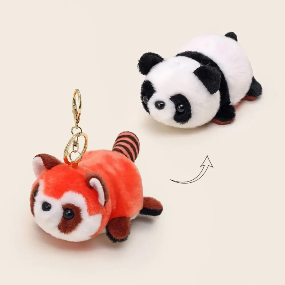 Double Sided Cartoon Doll Keychain Reversible Ailurus Fulgens Cute Key Ring Cross-dressing Accessories Plush Hanging Ornament