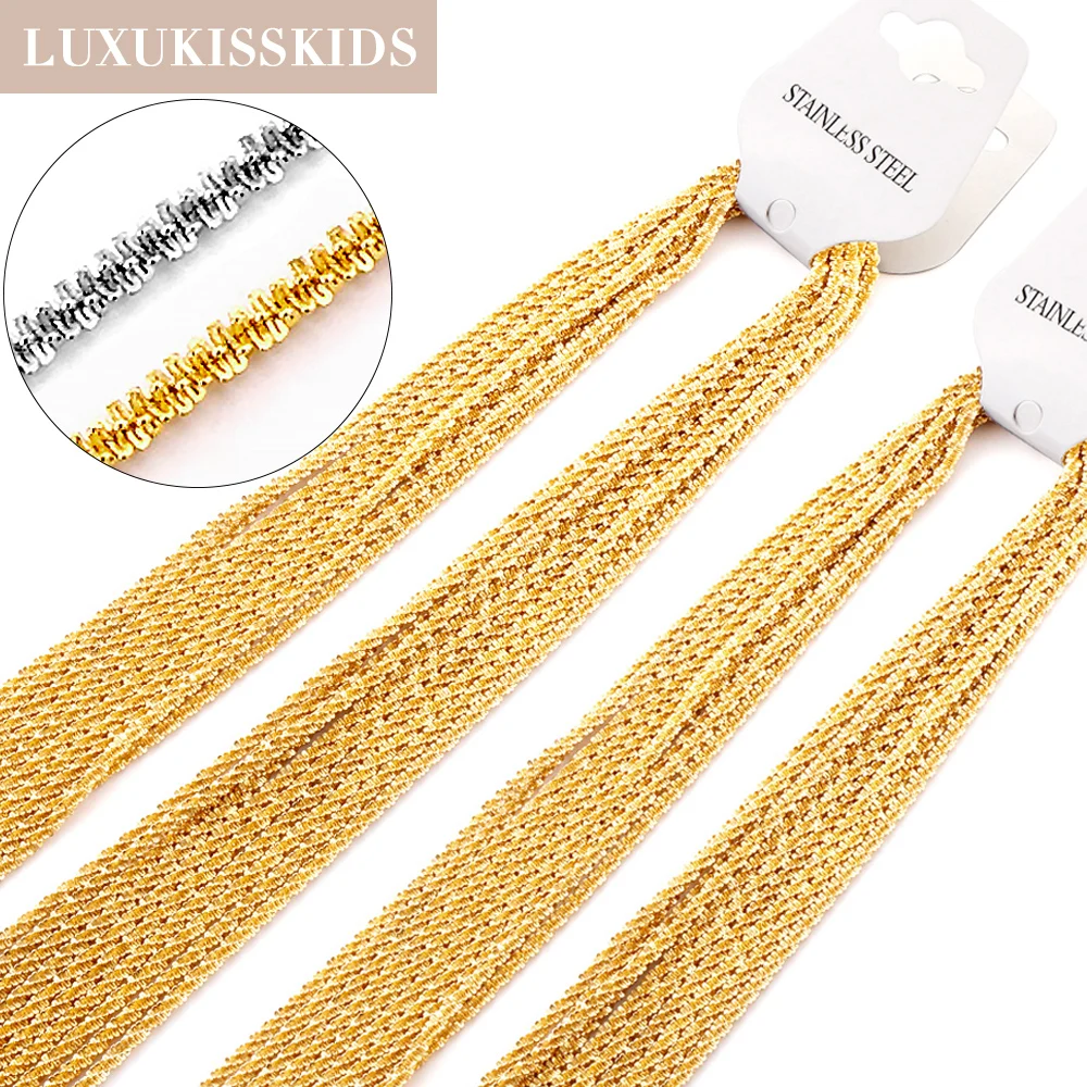 

LUXUKISSKIDS 5PCS Stainless Steel Cauliflower Chain Necklace 2.2MM Fine Flash Solid Collar 18K Plated PVD Wholesale Twist Chains