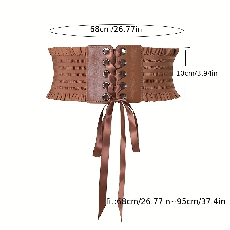 Cinture larghe con volant eleganti Cintura waspie classica con lacci in tinta unita Cintura elastica vintage Cintura per cappotto casual per donna
