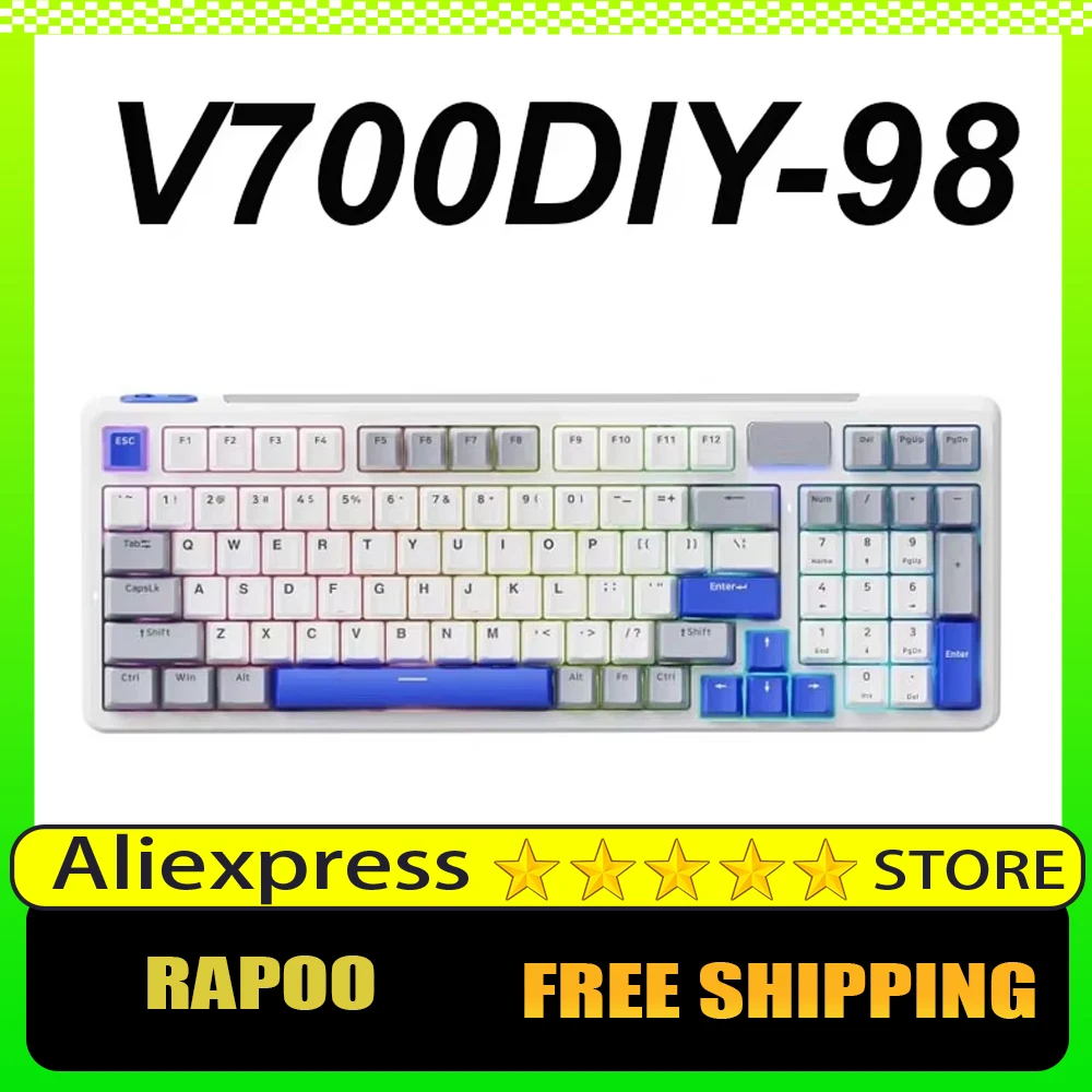 

Rapoo V700DIY-98 Mechanical Keyboard 2.4G Wireless Tri-mode 4000mAh PBT Keycap RGB Hot Swap Custom PC Gamer Accessories Gifts