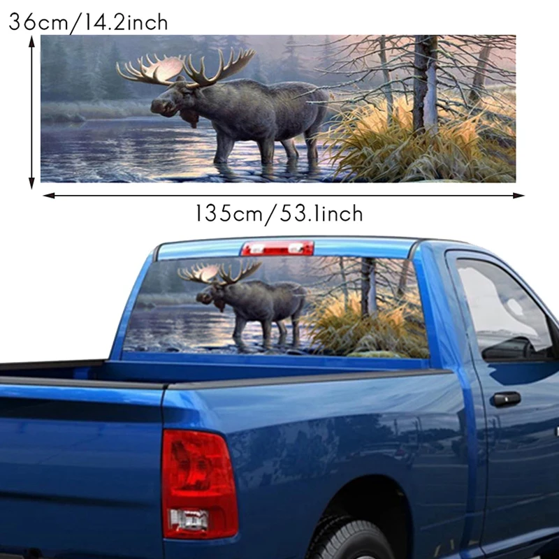 Elk Reindeer For Truck Jeep Suv Pickup 3D Rear Windshield Decal Sticker Decor Rear Window Glass Poster 53.1 X 14.2 Inch