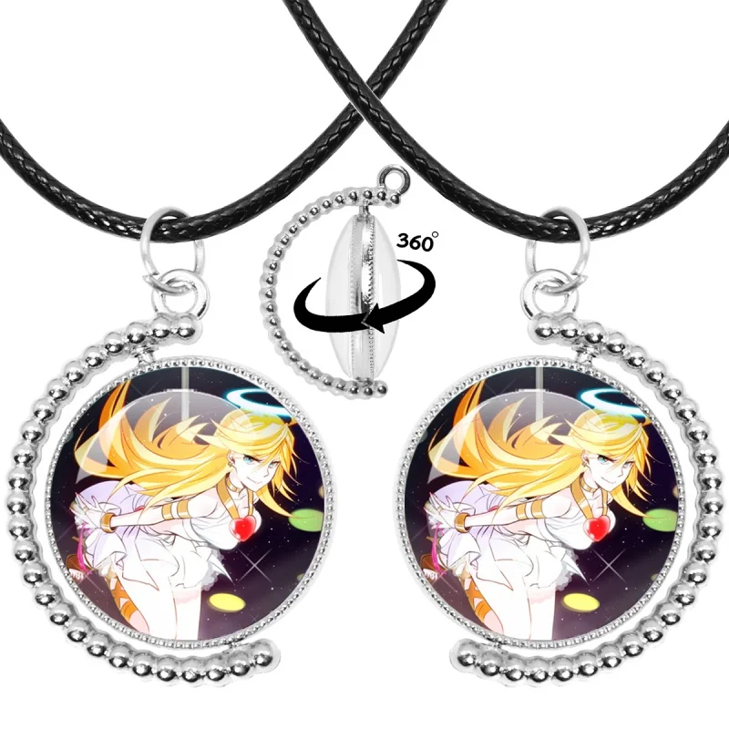 25mm Double-sided Rotatable Leather Necklace Anime Panty & Stocking with Garterbelt Cartoon Character Panty Stocking Charms Gift