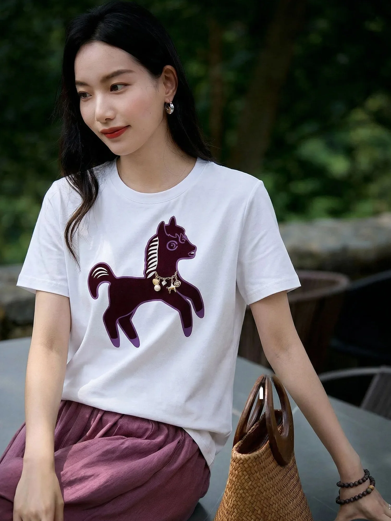 

Женская хлопковая футболка Chivirin Slim Fit с мультяшным принтом, коротким рукавом и круглым вырезом, летний дышащий комфортный повседневный топ