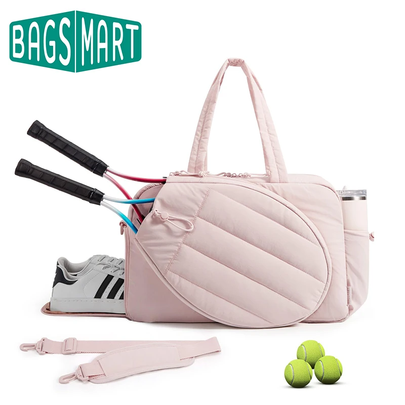 

BAGSMART Gym Tennis Bag for Women Holds 2 Rackets with Shoe Compartment Wet Pocket Sports Duffle Bag Overnight Weekender Bags