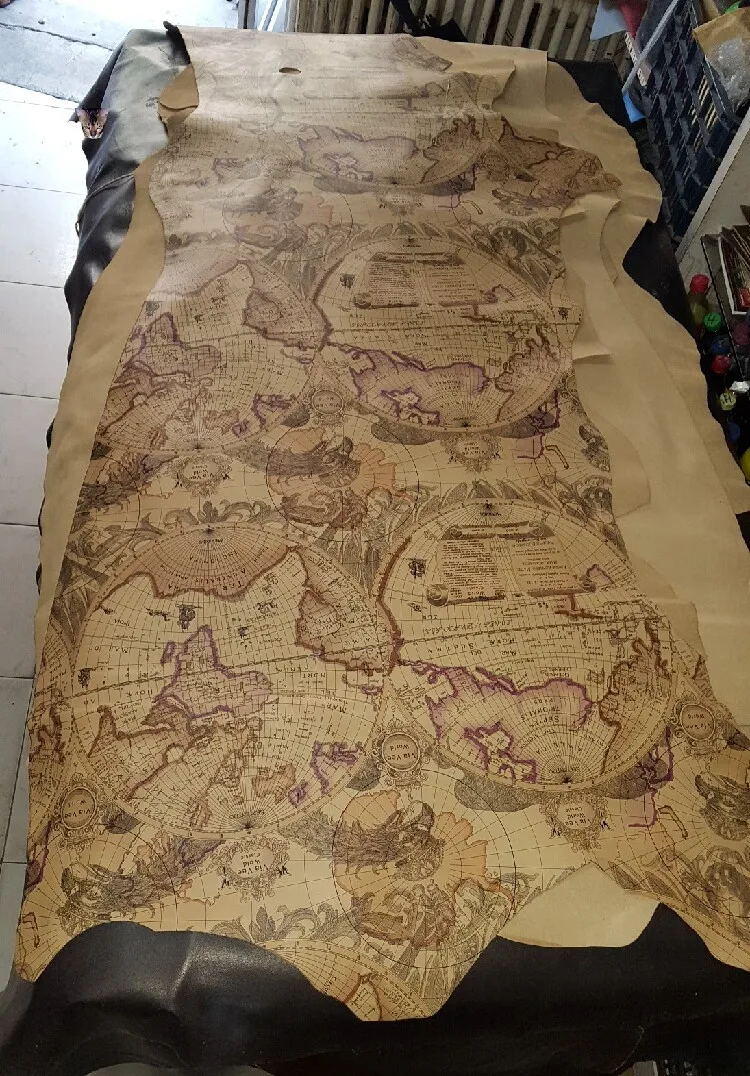 Map Print, First-layer Water-dyed, Chrome-tanned Cowhide, For Handmade Leather Goods And Diy Projects