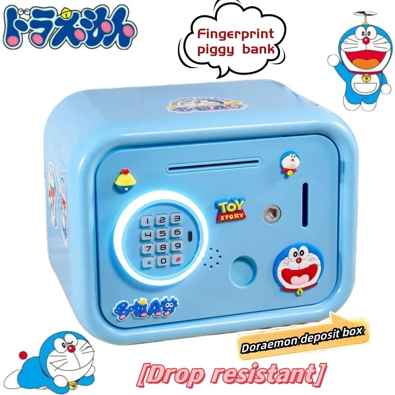 

New Doraemon secondary yuan creative cartoon piggy bank anime peripheral cartoon password box anti-fall fingerprint savings jar
