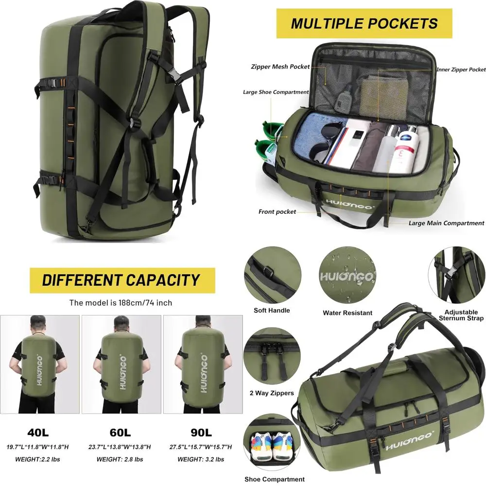 

Large Heavy-Duty Waterproof 90L Duffle Bag Backpack for Men - Ideal for Traveling, Outdoor Adventures, and Durability