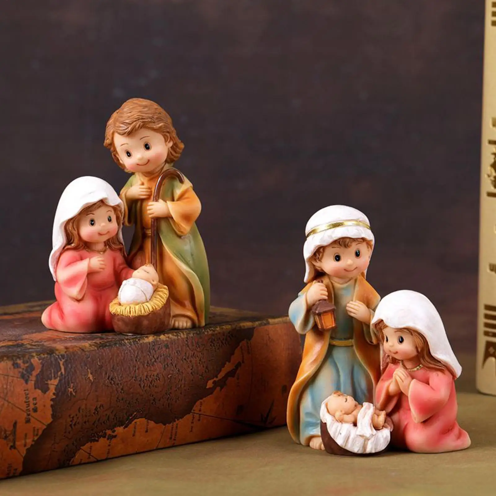 Nativity Statue Indoor Resin Christmas Decor Figurine Desktop Birth Of Jesus Statue For Bookcase Window Sill Bookshelf Display