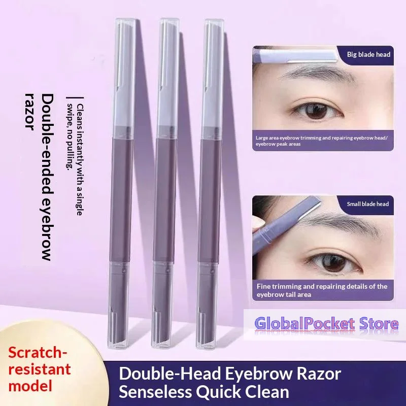 Portable Safe Facial Tool That Is Double Head Purple Eyebrow Razor Trimming Knife For Beginner Facial Hair Removal 1/2/3/5Pcs