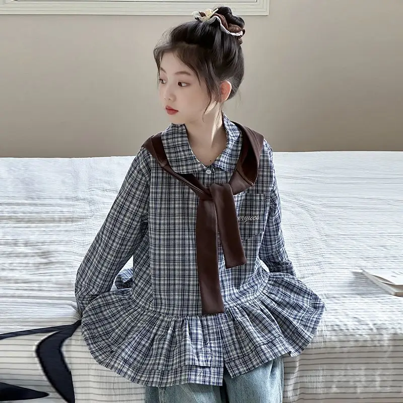 

Рубашки для девочек, весенне-осенняя модная рубашка, новый стиль, детская повседневная красивая рубашка с длинными рукавами, пальто 2025