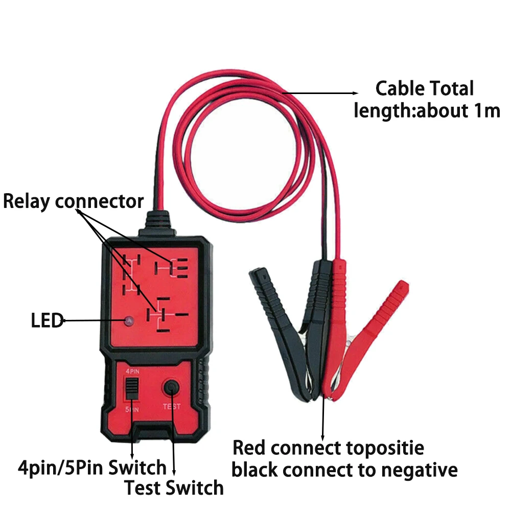 Electronic Automotive Relay Tester 12V Auto Relay Diagnostic Tool Small Handheld DIY Car Relay Tester with Battery Clips