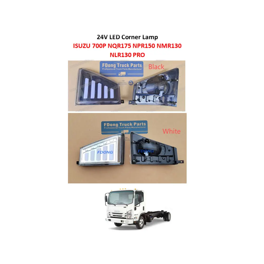 FDONG 1 Set 2 Pcs 24V LED Corner Lamp Black or White for ISUZU 700P NQR175 NPR150 NMR130 NLR130 PRO