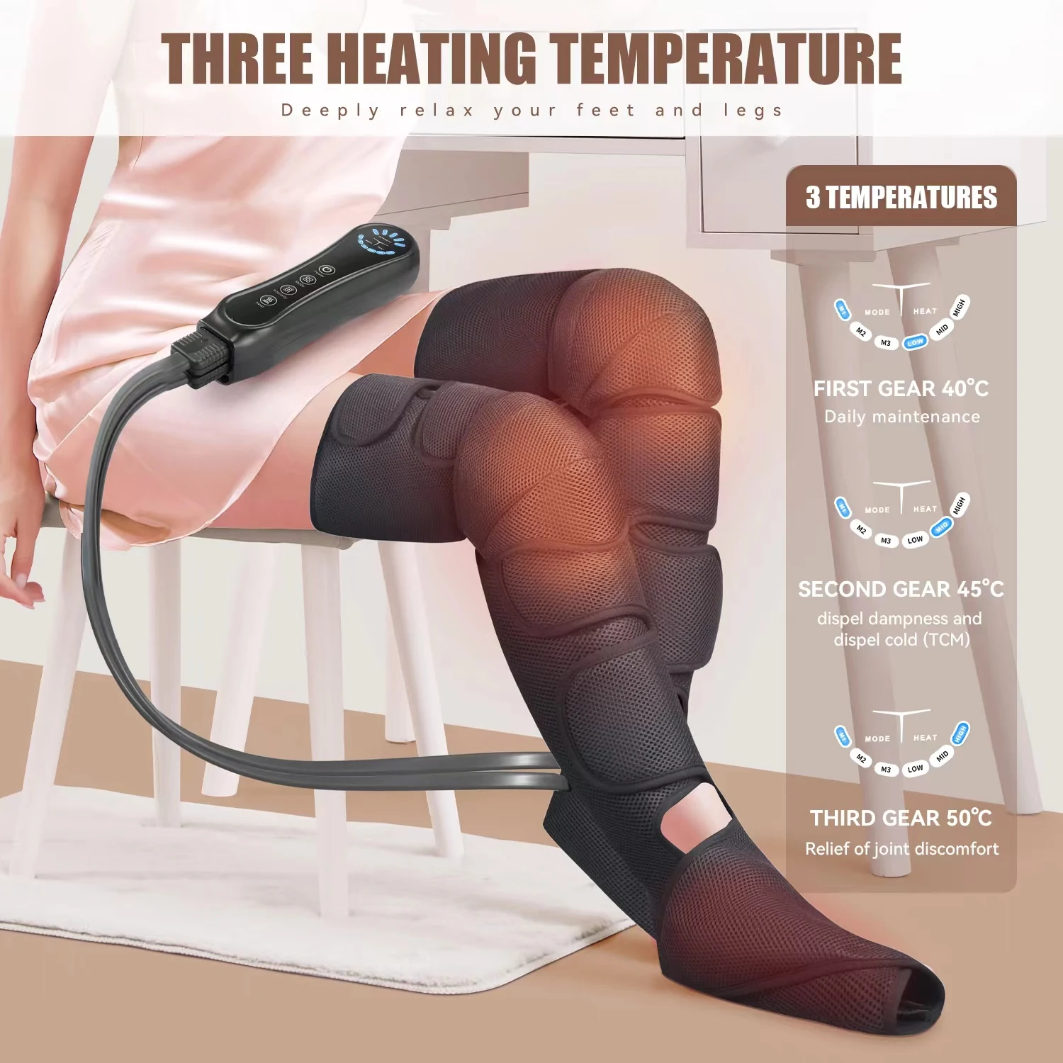 8 Airbag Air Compression Leg Massager Air Wave Pneumatic Massage Boots Kneading Thighs Calves Squeezing Muscles Leg Wrapping