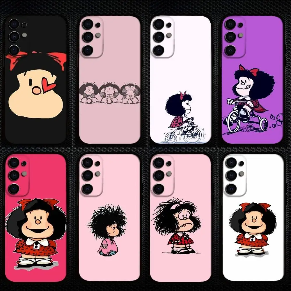 Funda de teléfono de dibujos animados Mafalda para Samsung S25,S24,S23,S22,S21,S20,Plus,Fe,Lite,Otros cubierta negra