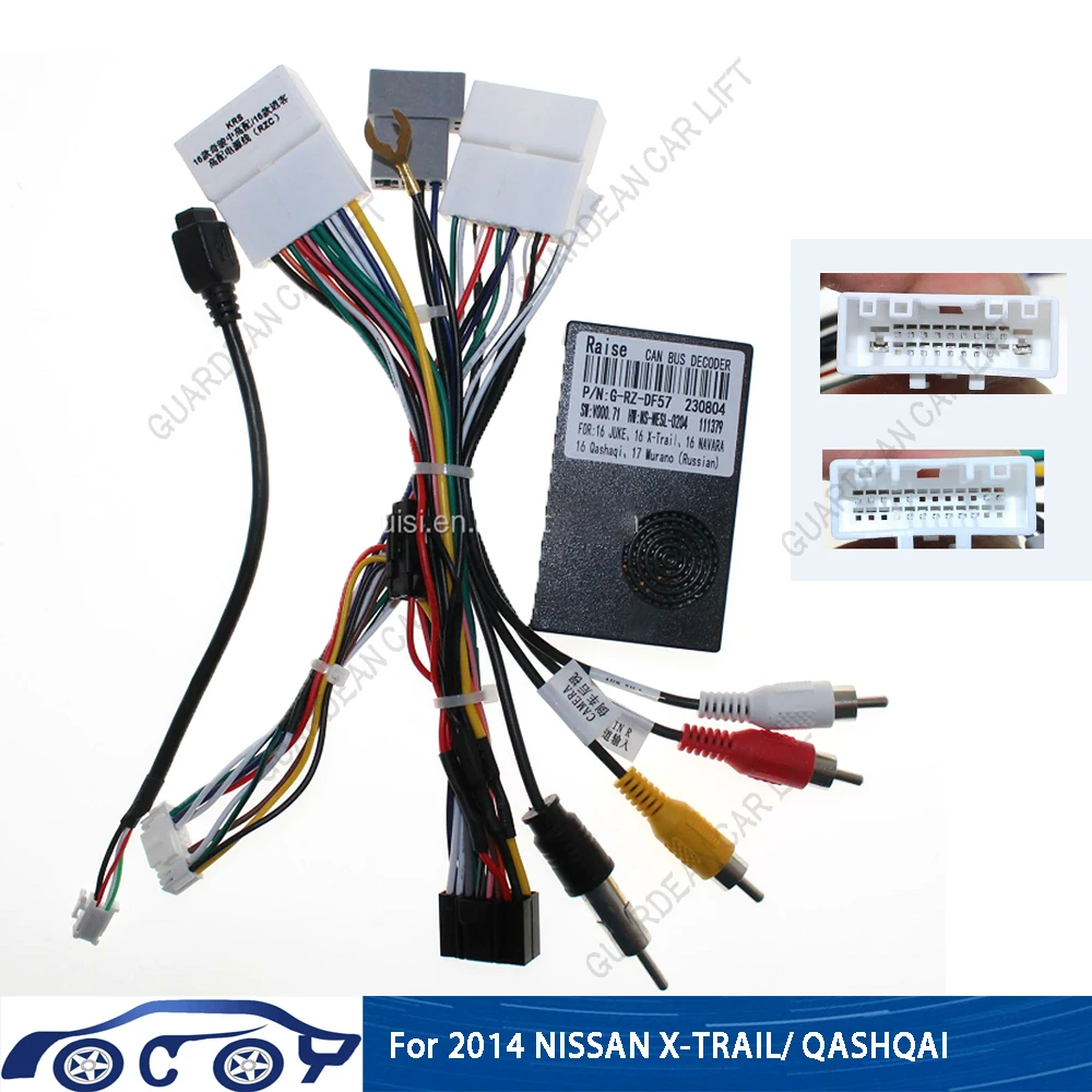 

For Nissan X-Trail /Qashqai 2014 Car Audio 16 Pin Car Wiring Harness Adapter With Canbus Box 2Din Head Unit Stereo Plug Cable