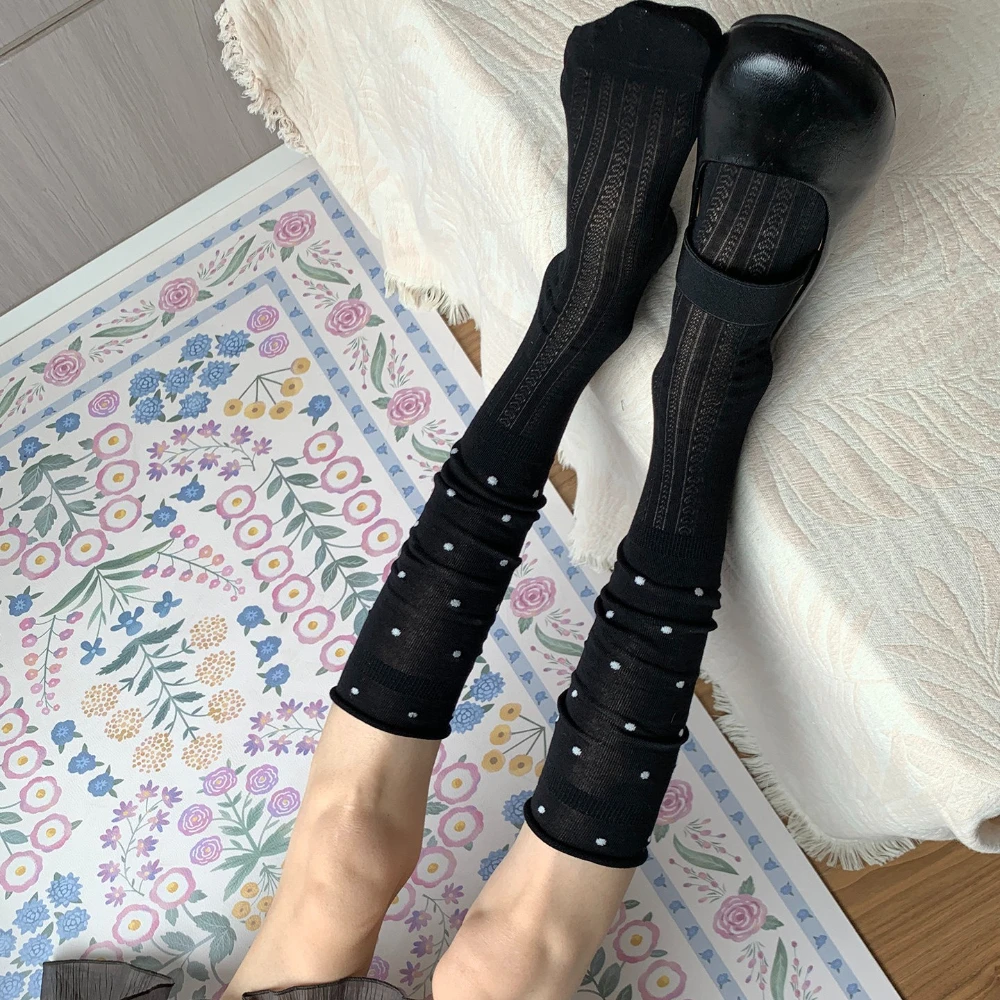 Autumn New Polka Dot Splicing Ballet Style Calf Socks Cute Sweet Ins Casual Slouch Socks Daily Commute Dating Mid Calf Socks