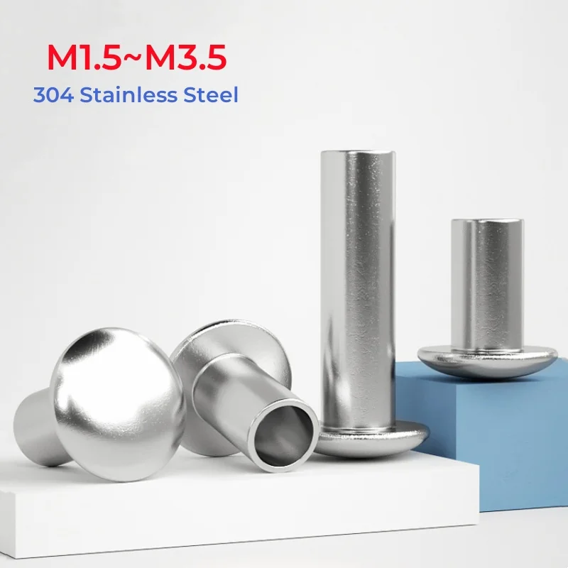 Gb873 304 Stainless Steel Round Flat Truss Half Semi Hollow Shank Rivet M1.5 M1.7 M2 M2.5 M3 M3.5 Pan Semi-tubular Rivets