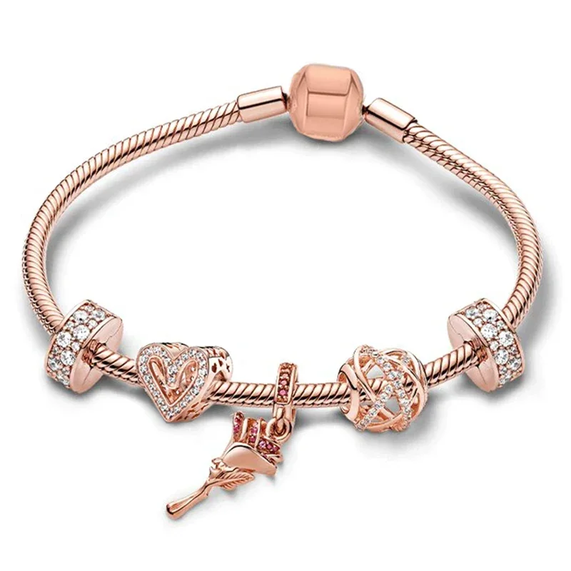 Fashionable and Romantic 2023 Rose Gold Charm Happy Family Women's Original Colorful Bracelet DIY Jewelry Production