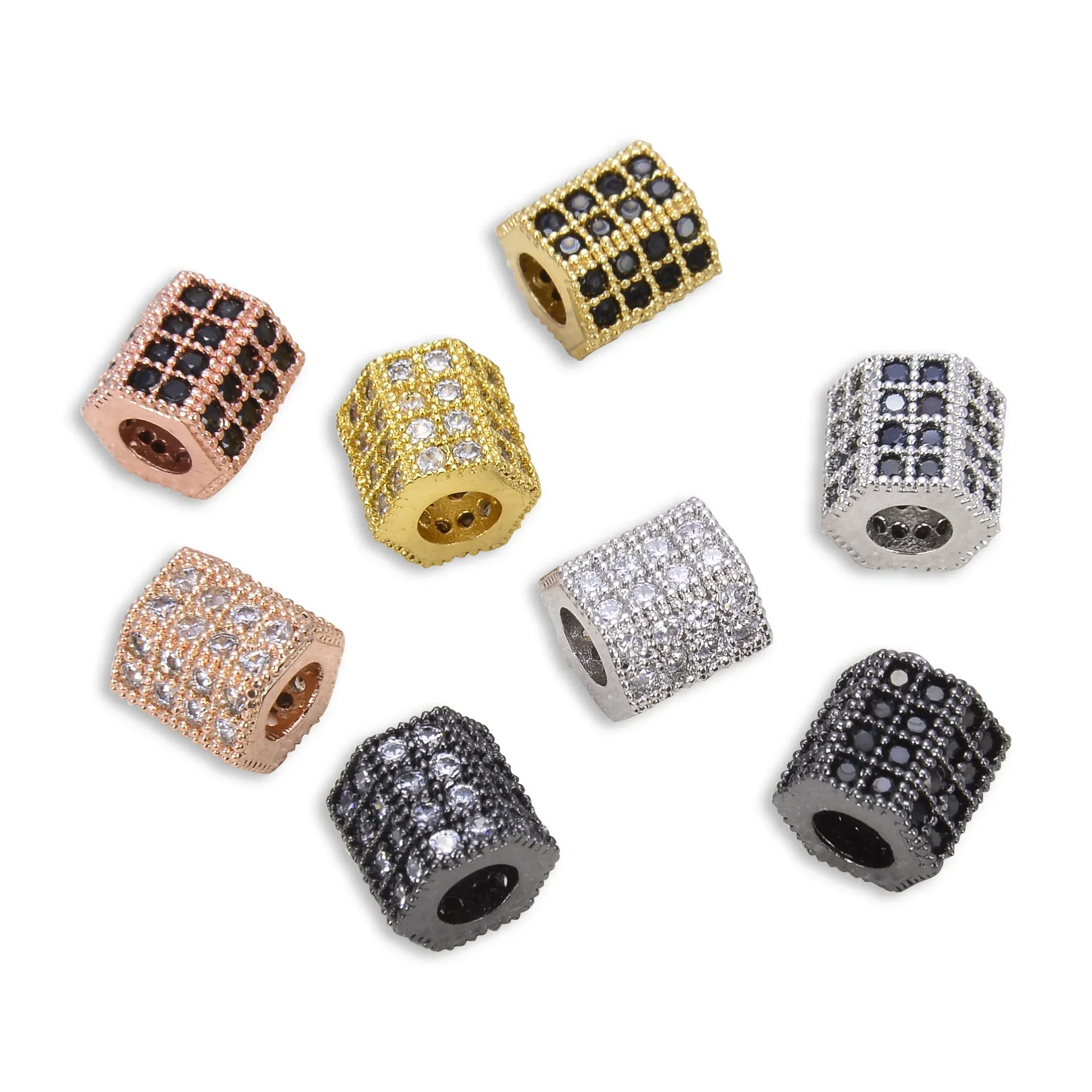 4Pcs Rhombic Hexagon Spacer Beads DIY Parts Necklace Chain Bracelet Jewelry Making Supplies Pave Zircon High Quality Accessories