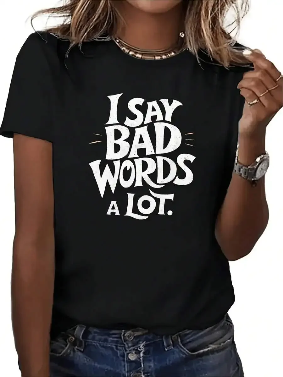 2026 Fashion New Humorous Print T-Shirt Women Versatile Top For Spring Summer Autumn Wardrobe Casual Basic Top Tee
