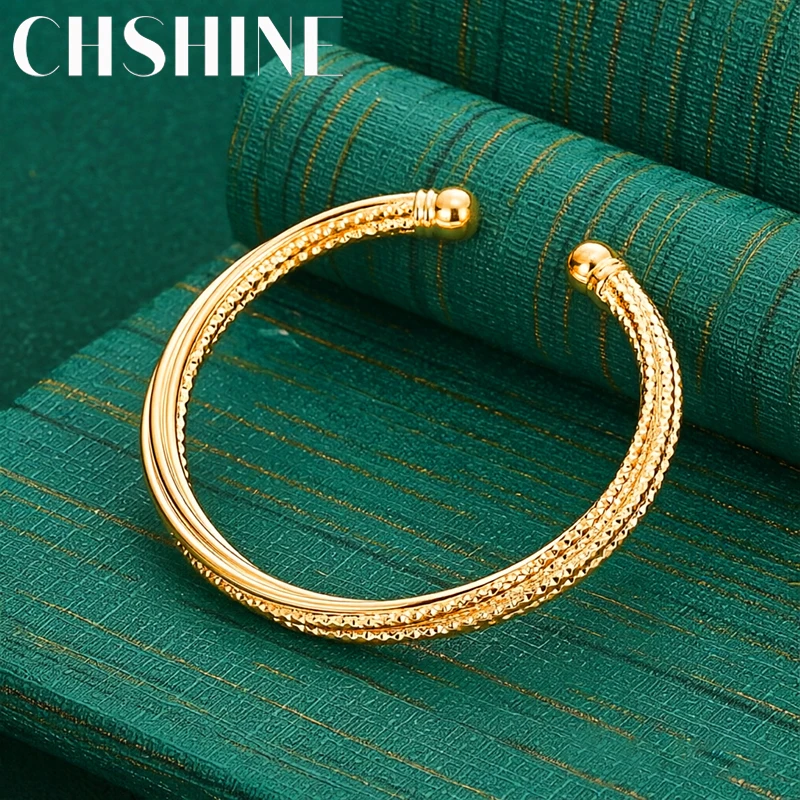925 Sterling Silver 18K Gold Snakeskin Pattern Open Bangle for Women Fashion Wedding Party Jewelry