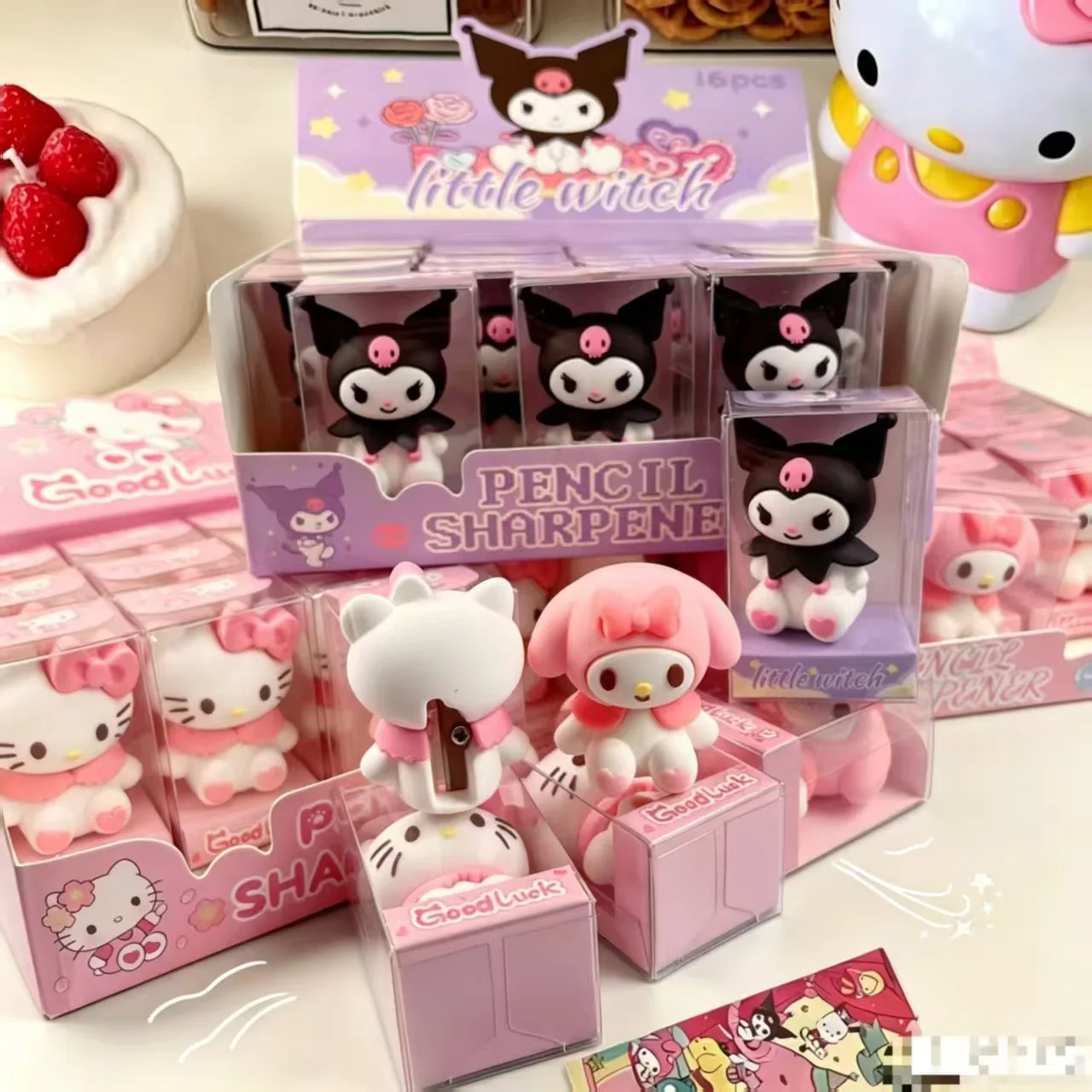 Sanrio 2-in-1 Pencil Sharpener & Eraser Set (Kuromi / My Melody / Hello Kitty) — Cute Stationery for Students and Kids.