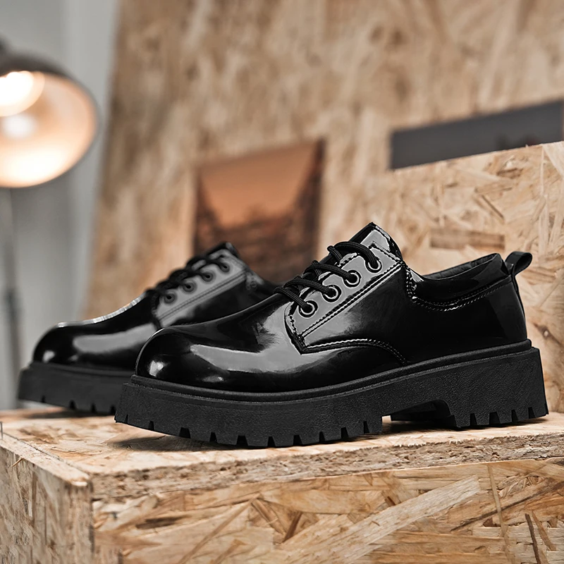 Couple\'s casual leather shoes Four Season thick sole anti slip comfort men\'s and women\'s workwear shoes plus size lace up shoes