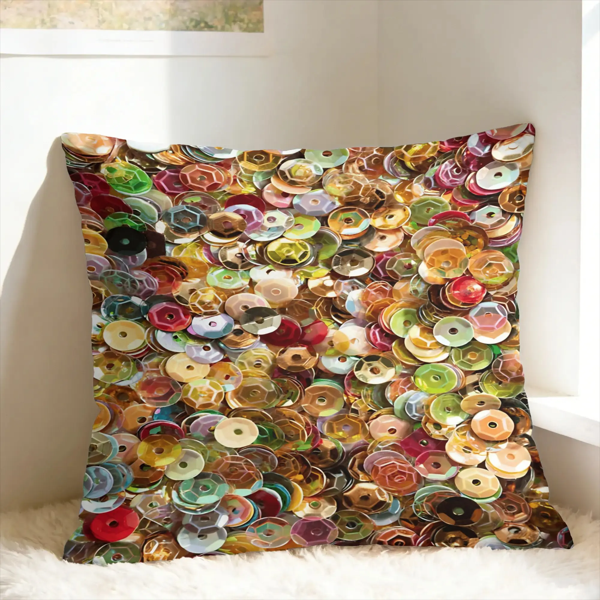 Photographic Image of Multi-colored Sequins Pillowcases  Kawaii Pillow Case For Living Room Chair Graphic Pillow Cover