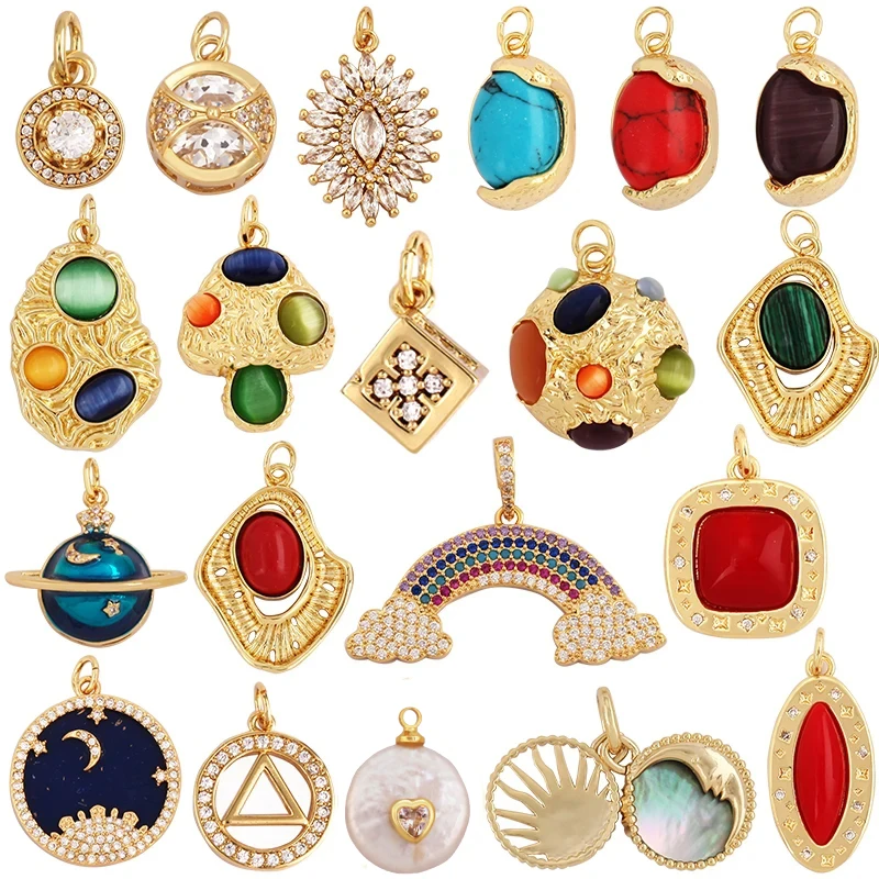 Shining Star Moon Colourful Mushroom Shape Geometry Charm Pendant,18K Gold Plated Zircon Necklace Bracelet Handmade Jewelry K32
