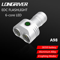 LONGRIVER  A98 Mini 6LED Flashlights Rechargeable Aluminum Alloy Flashlight with 4 Modes Magnetic Work Light 18350 Fishing Torch