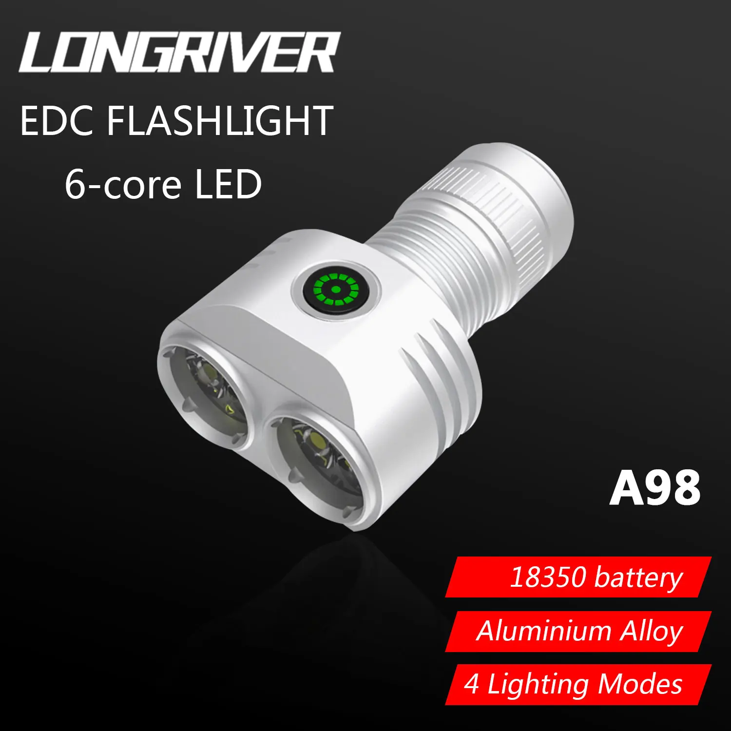 LONGRIVER  A98 Mini 6LED Flashlights Rechargeable Aluminum Alloy Flashlight with 4 Modes Magnetic Work Light 18350 Fishing Torch