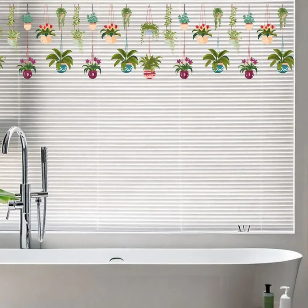Botanical Potted Hanging Basket Window Film Static Cling Glass Sticker Removable Art Mural For Shop Window Home Decoration