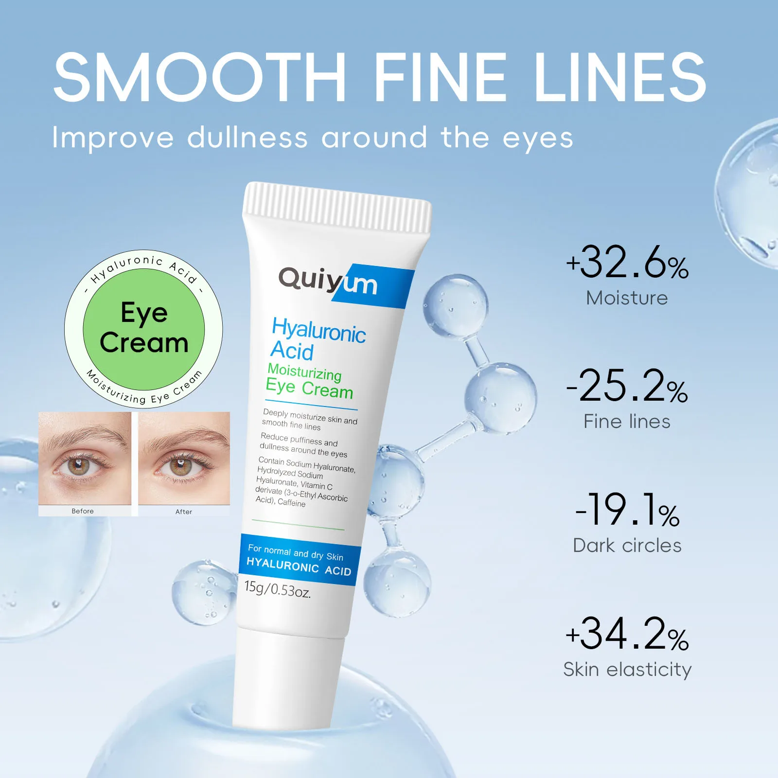 

15ML Eye Dark Circles Remover Cream Remove Eye Bags Puffiness Fade Wrinkles Fine Lines Lift Firm Eye Care Anti-aging Serum