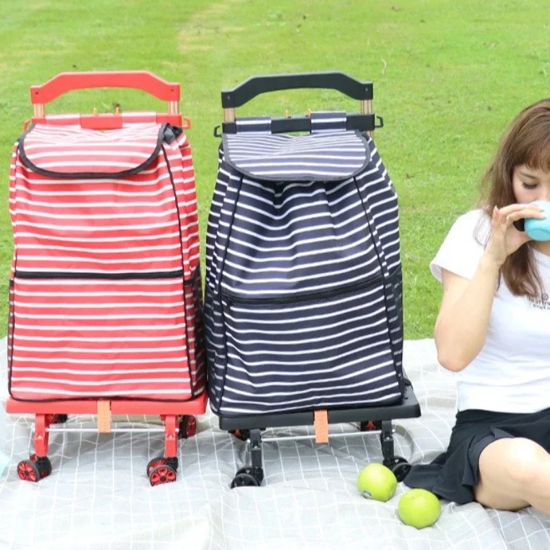 Stable Hand-pulled cart, small trailer, folding shopping cart, shopping cart with bag.