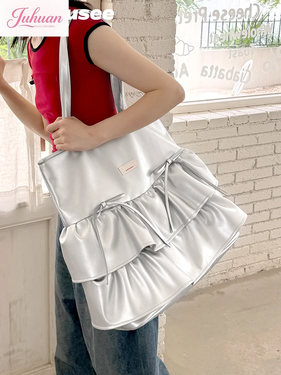 

Japanese College Style Class Commuter Shoulder Bag Large Capacity Spring Summer Lotus Leaf Ruffle Design Sense Tote Bags Women